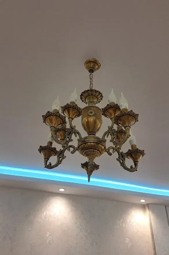 لوستر ۵ شاخه برنجی(۲تا)به همراه دیوار کوب(۳تا)|لوستر و چراغ آویز|تهران, کوثر|دیوار