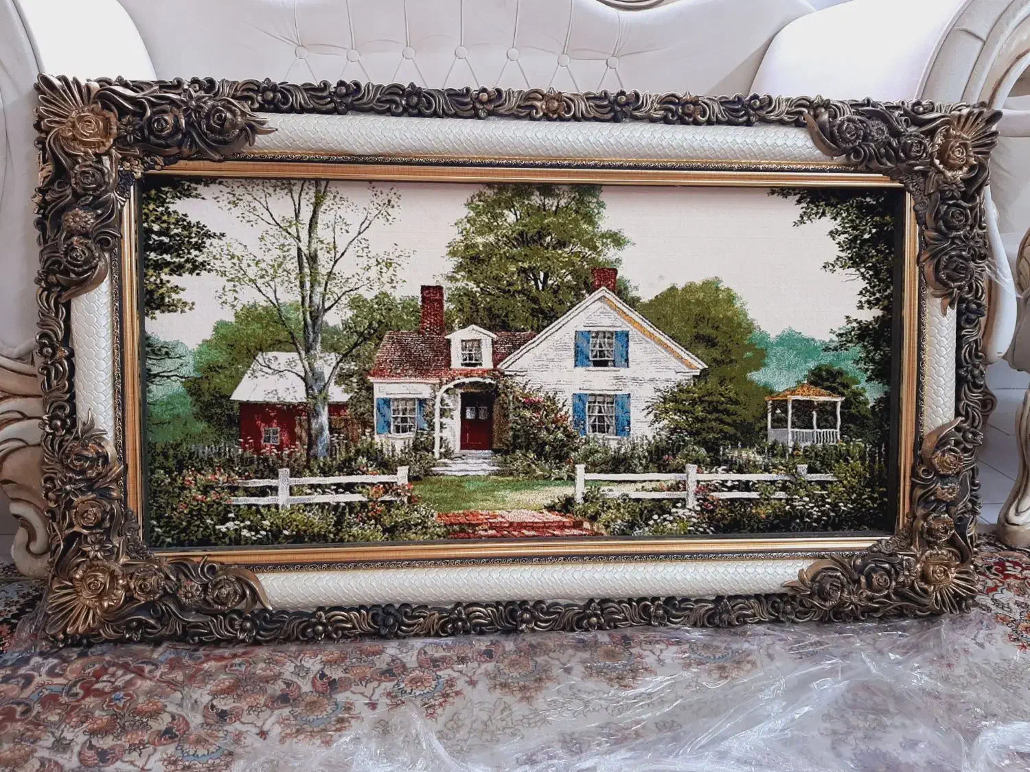 تابلوفرش ماشینی صدفی استخوانی کادوییلداهدیهروزمادر|تابلو فرش|مشهد, جانباز|دیوار