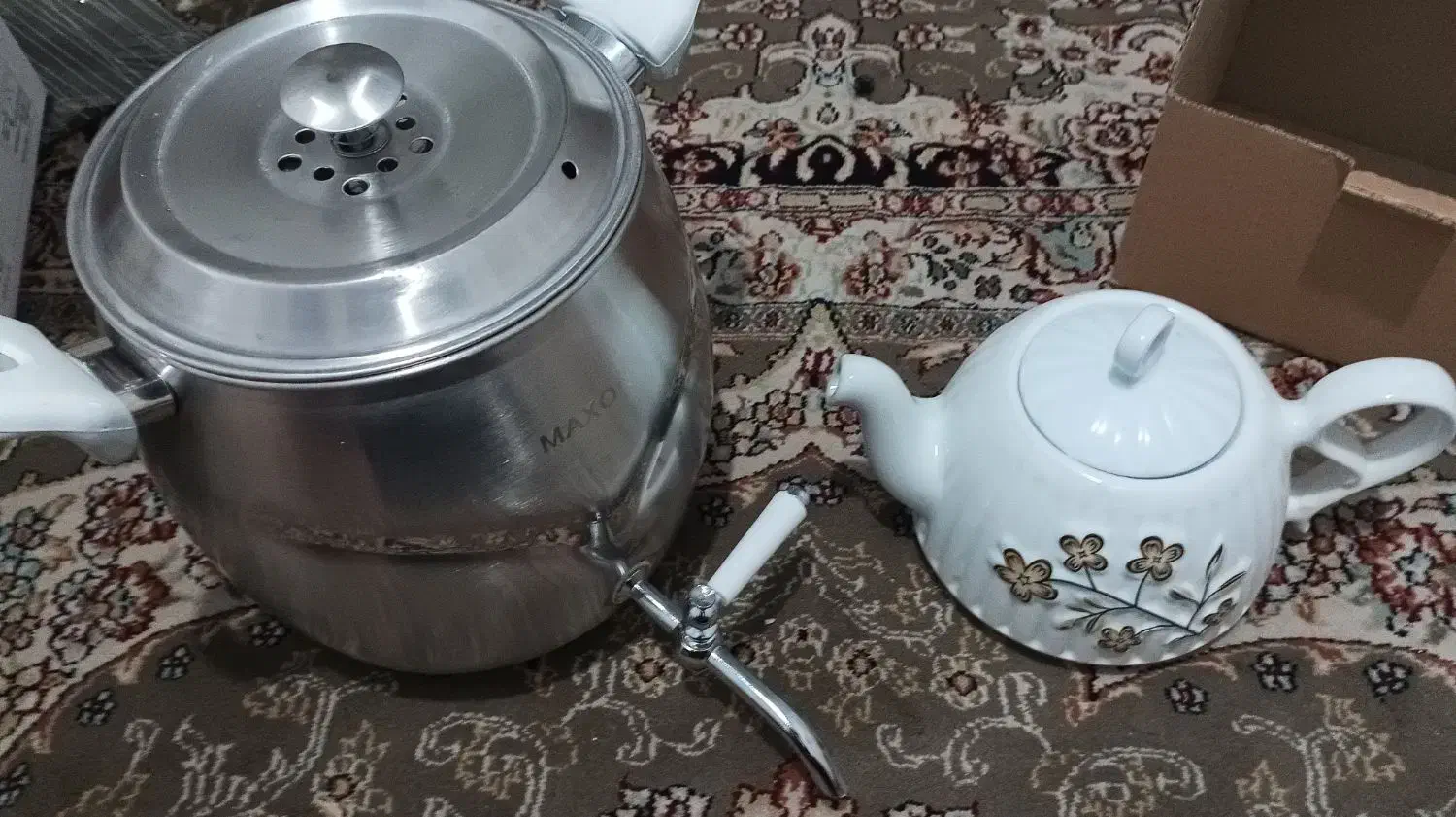 ست کتری شیردار استیل با قوری چینی|قوری، کتری، قهوهساز دستی|نسیمشهر, |دیوار