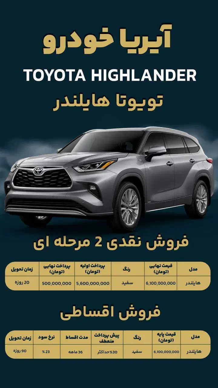 هایلندر فول 2025 (آیریا خودور)|خودرو سواری و وانت|چابهار, |دیوار