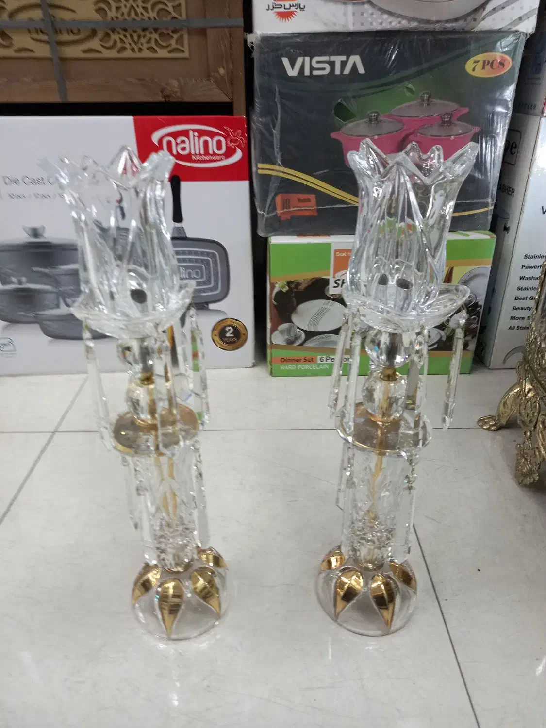 شمعدون تمام کریستال جفت بالاله وآویز|صنایع دستی و سایر لوازم تزئینی|تهران, شیوا|دیوار