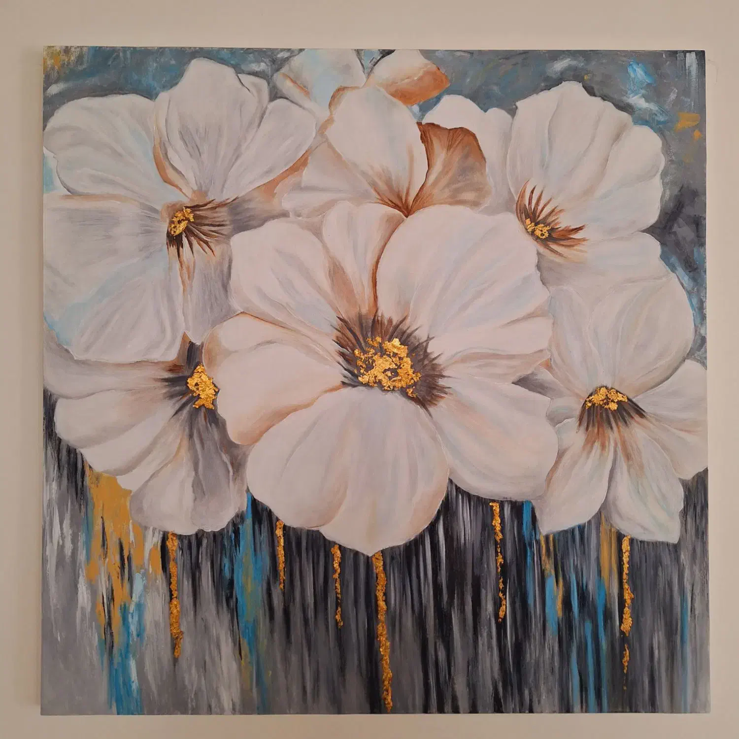 تابلوگل رنگروغن و ورق طلاروی بوم|تابلو، نقاشی، عکس|شاهینشهر, شهرک مطهری|دیوار