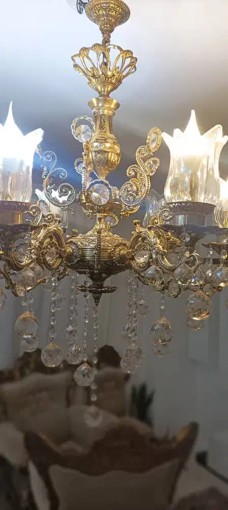 لوستر برنزی سنگین وزن،۶شعله|لوستر و چراغ آویز|اردبیل, |دیوار