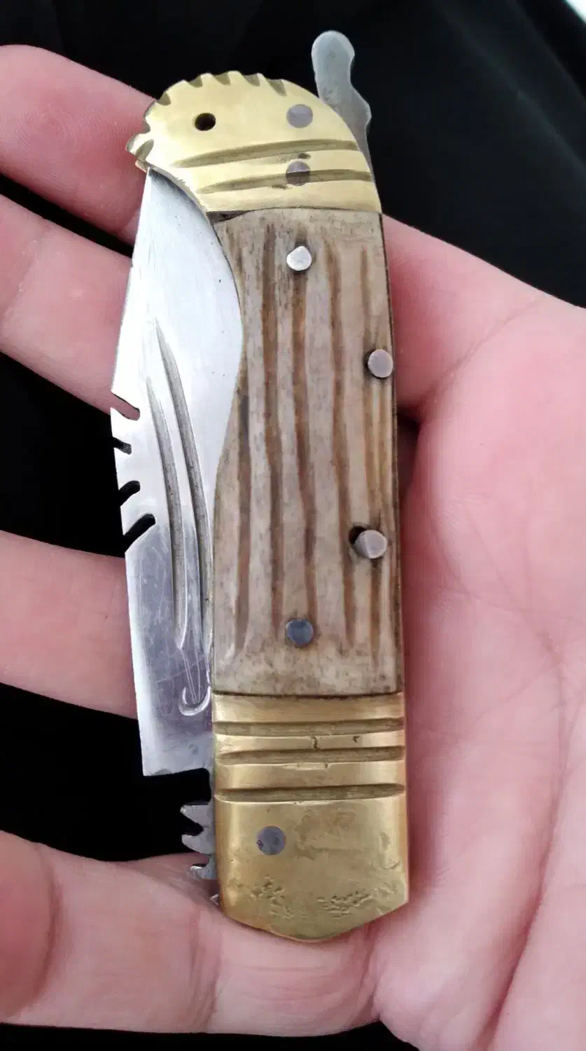 چاقوزنجان دسته شاخ تیغه زنجان اصل کرمانشاه هستم|کلکسیون اشیاء عتیقه|گهواره, |دیوار