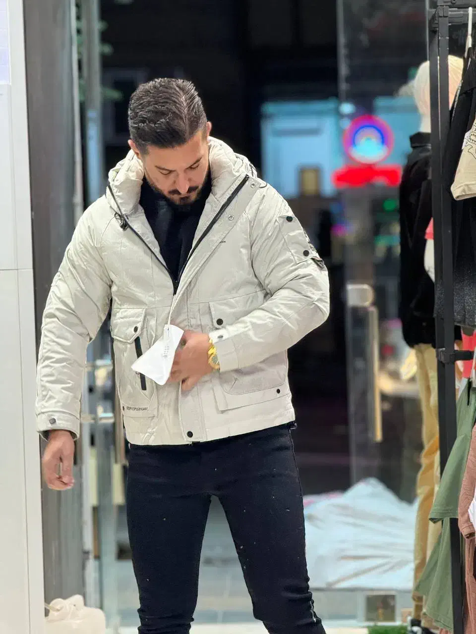 کاپشن وارداتی باکسی رنگ فسفری داخل پر(شوک پلاس)|لباس|تبریز, |دیوار