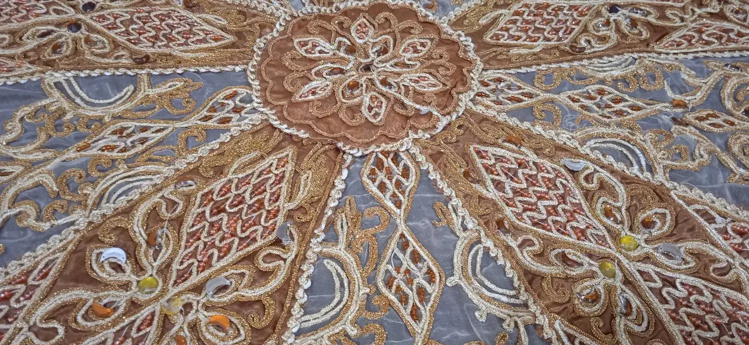 رومیزی سنگ دوزی وملیله دوزی|پرده، رانر، رومیزی|خرم‌آباد, |دیوار