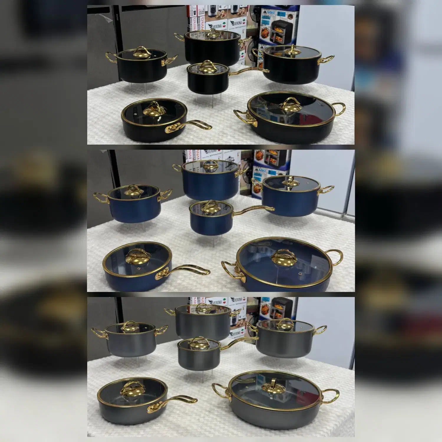 سرویس قابلمه ۱۲ پارچه ناسیکو دسته طلایی|ظروف پخت‌وپز|خرم‌آباد, |دیوار