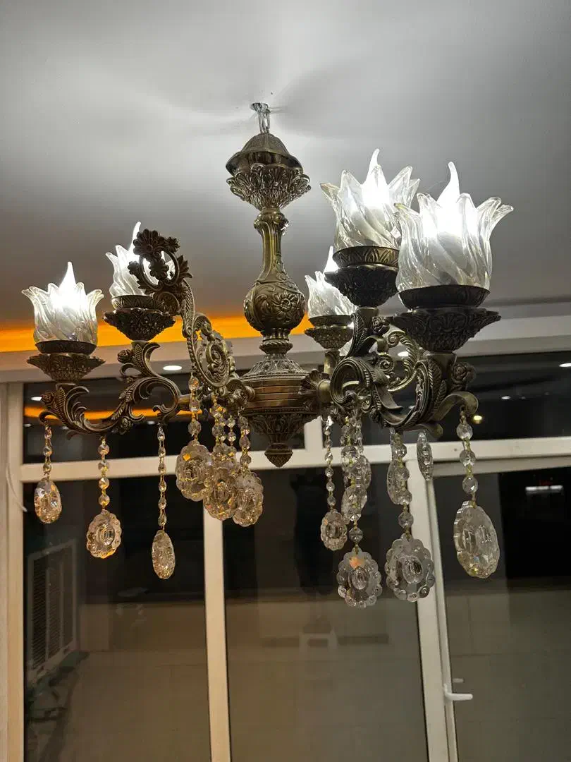 لوستر 3 شاخه دوبل آنتیک|لوستر و چراغ آویز|فولادشهر, مسکن مهر فولادشهر|دیوار