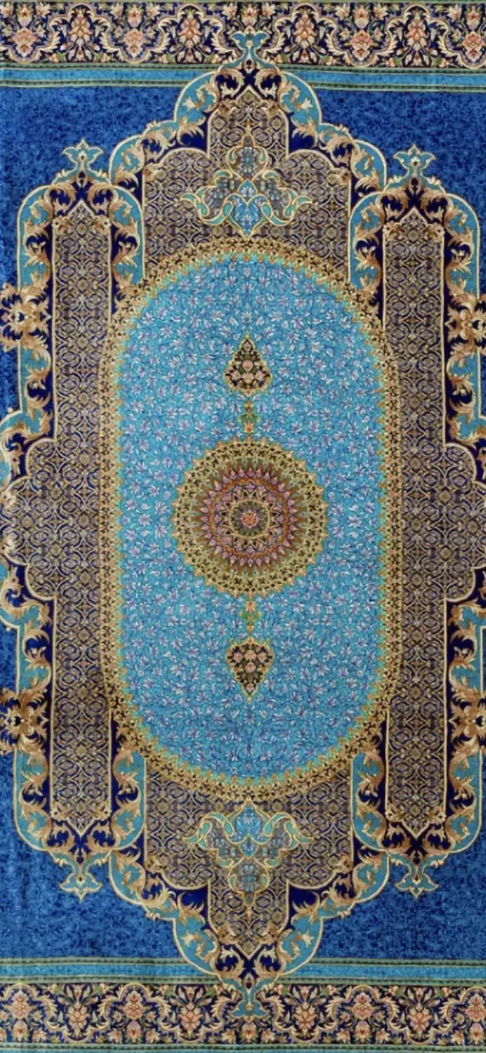 تک قالیچه آبی تار و پود ابریشم ۳ متر|فرش|قم, چهار مردان|دیوار