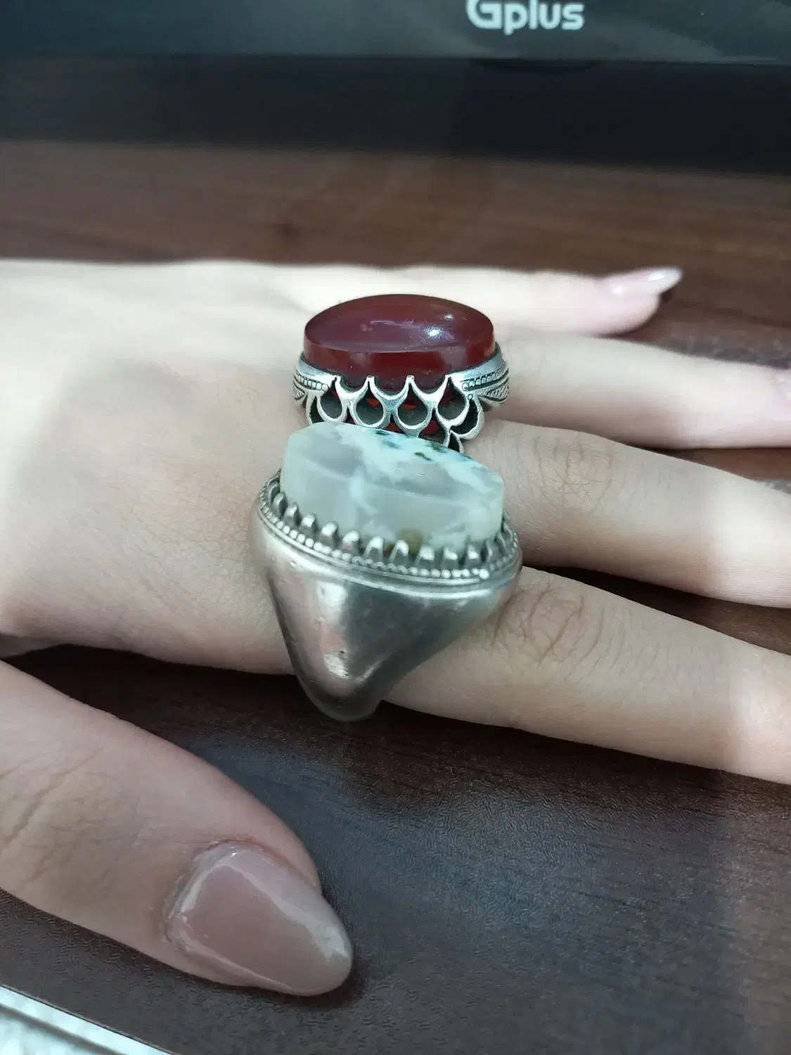 انگشتر عقیق یمانی و انگشتر شجر دریایی برفی کهنه|جواهرات|پاکدشت, پاکدشت (مامازند)|دیوار