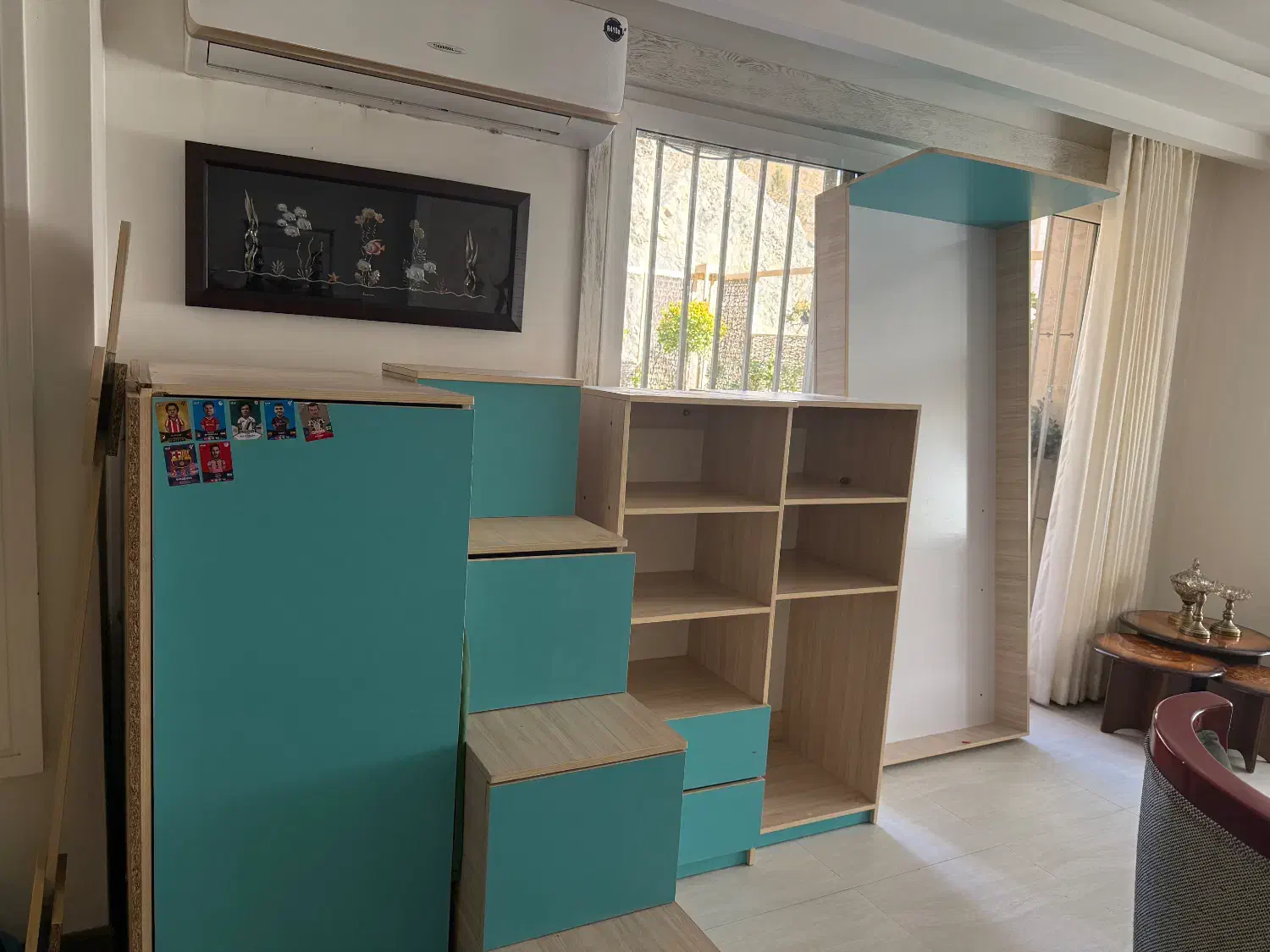 سرویس خواب دو طبقه و یک میز کامپیوتر|تخت و سرویس خواب|مشهد, نیروی هوایی|دیوار