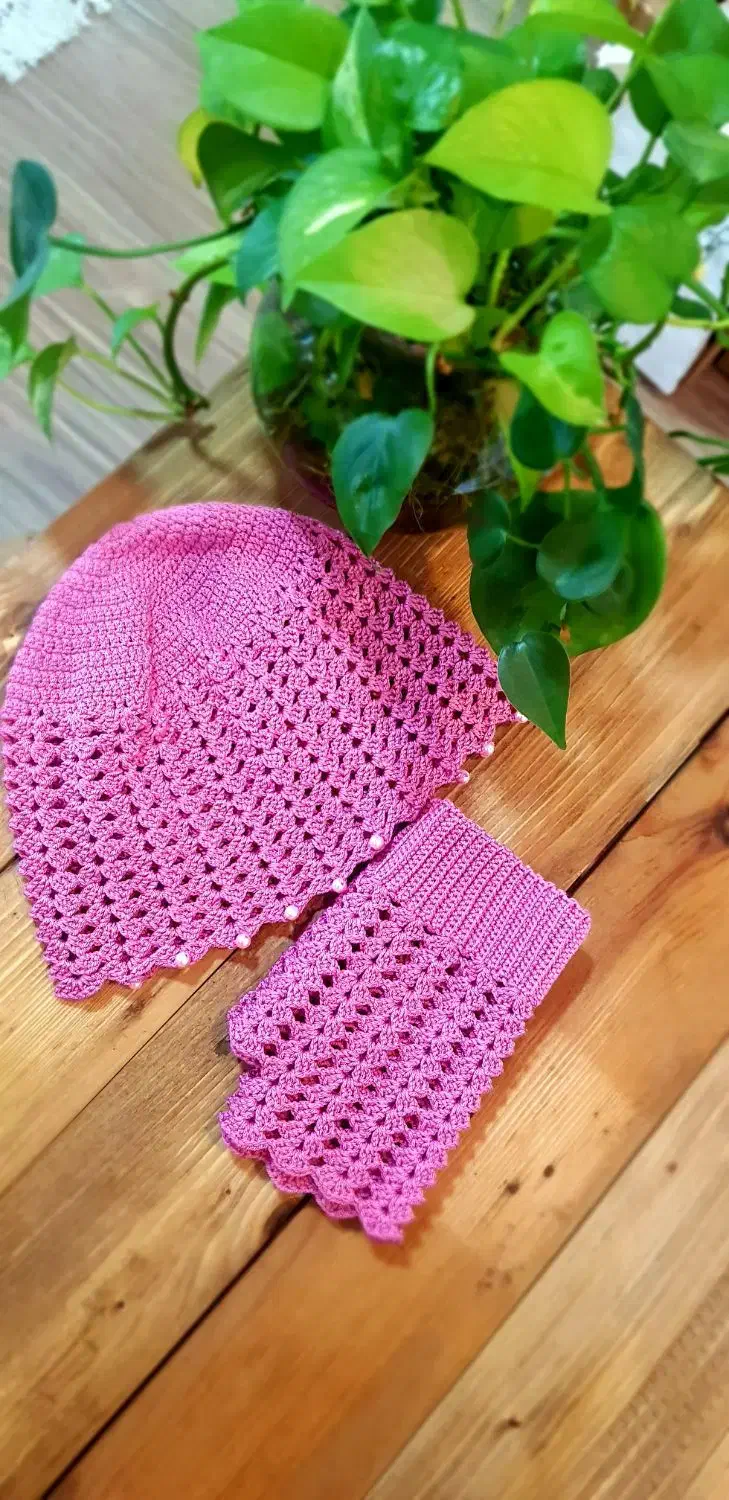 ست کلاه و دستکش قلاب بافی|لباس|رشت, کوی حسینی|دیوار