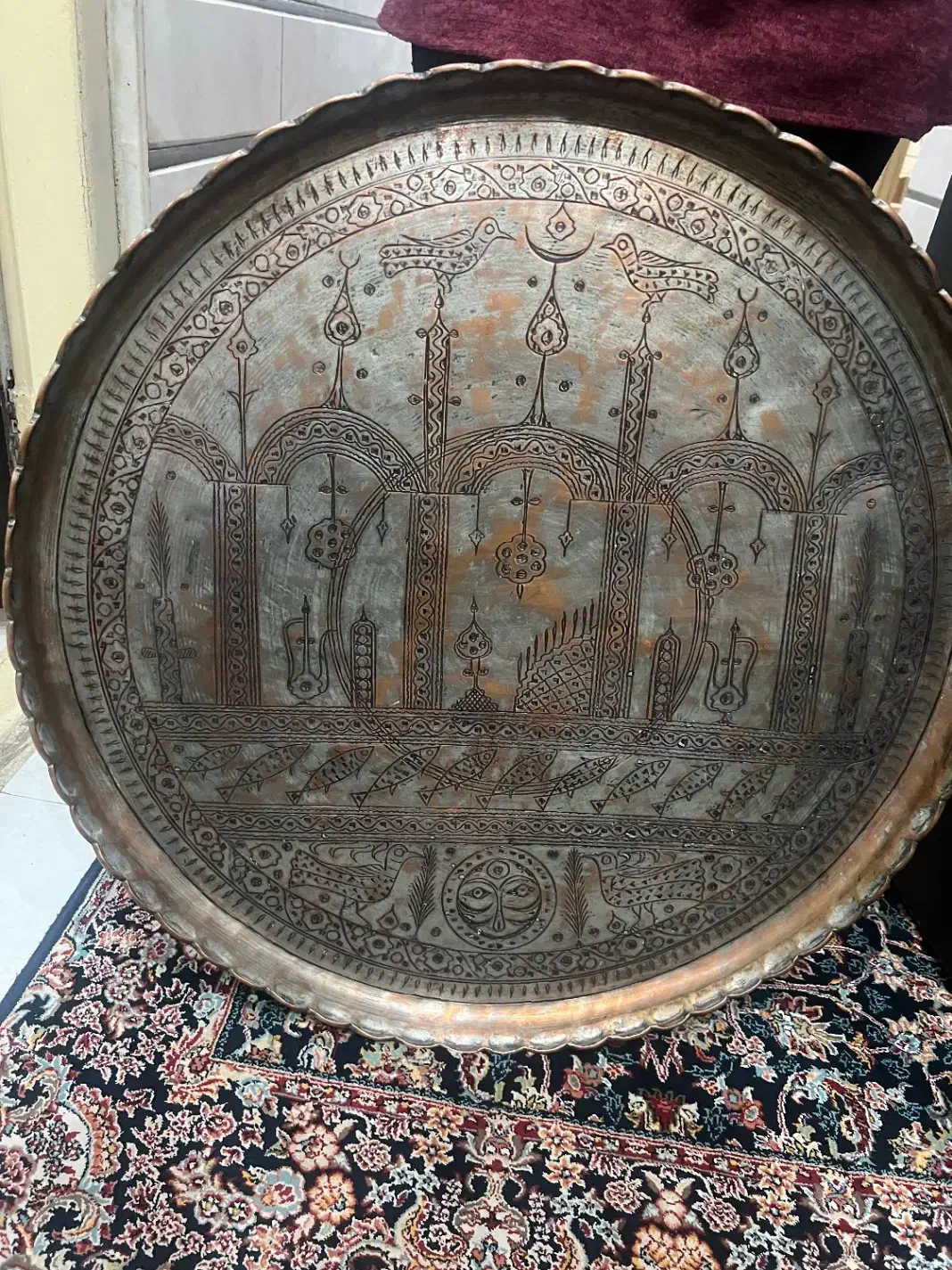 سینی مجمع مسی قدیمی|کلکسیون اشیاء عتیقه|پیشوا, |دیوار