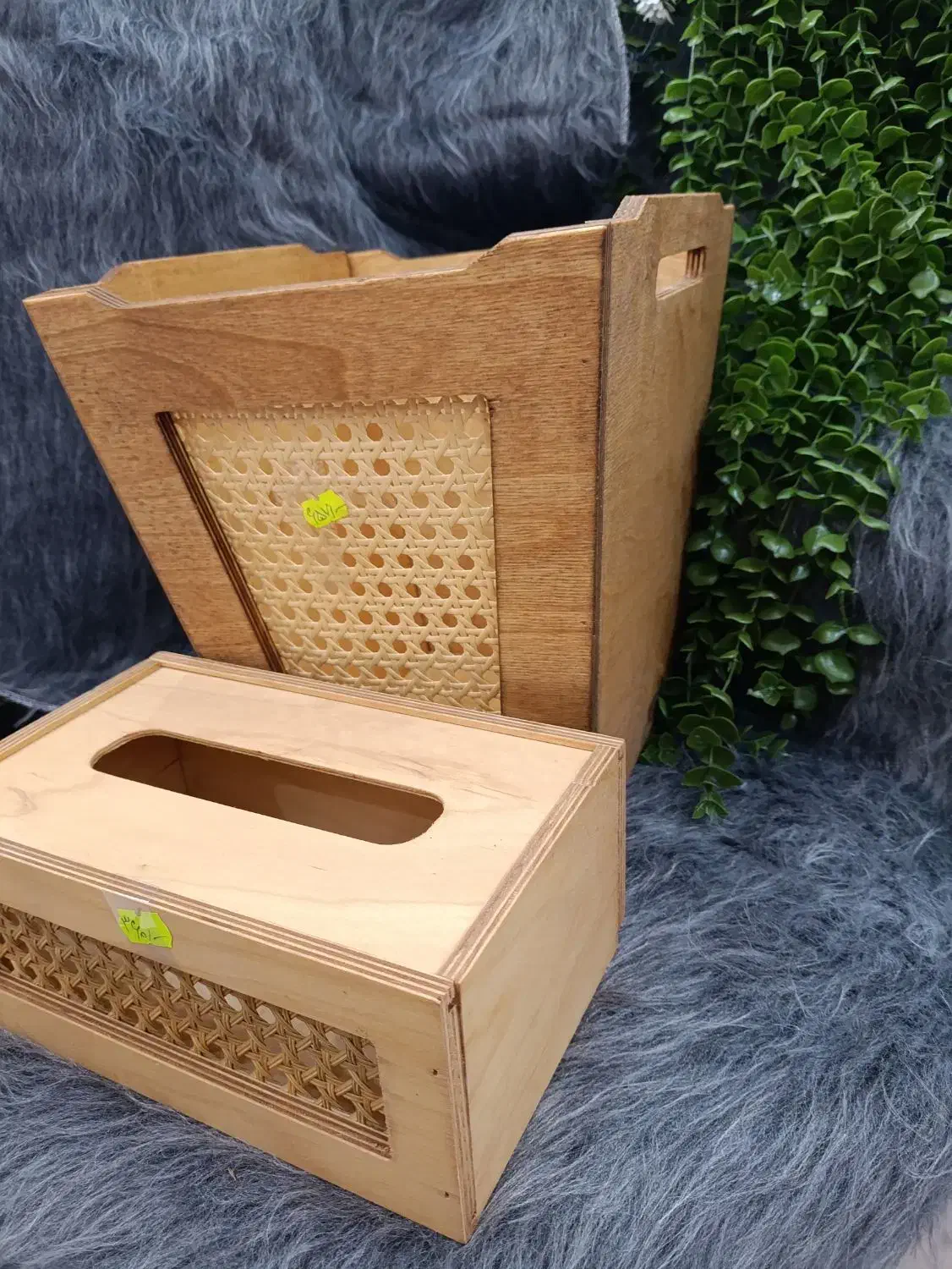 ست جادستمال و سطل چوبی حصیری مدرن|صنایع دستی و سایر لوازم تزئینی|سیرجان, |دیوار