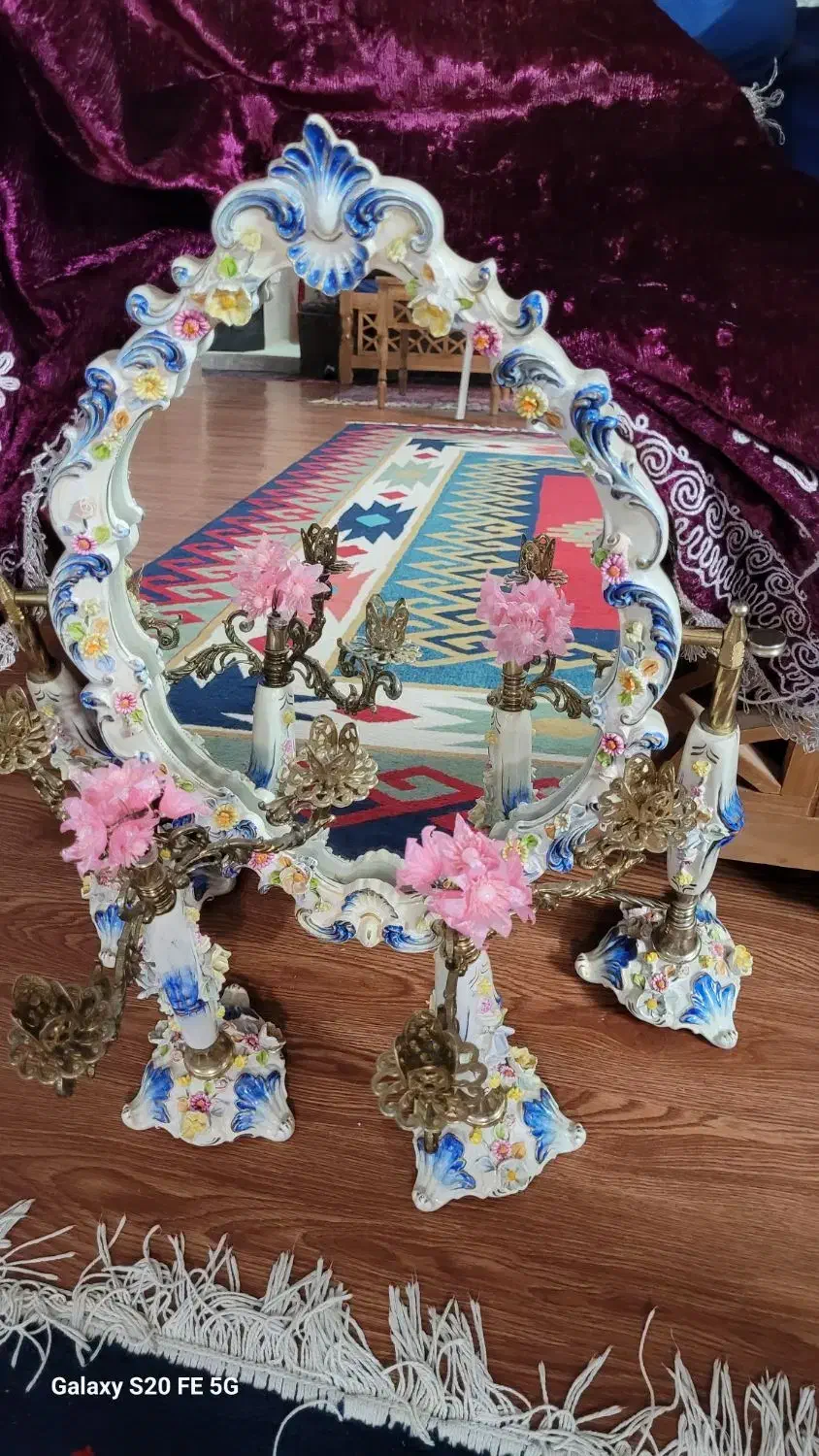 ایینه همراه قاب چوبی سالم ،وایینه شمعدون|آینه|قزوین, |دیوار