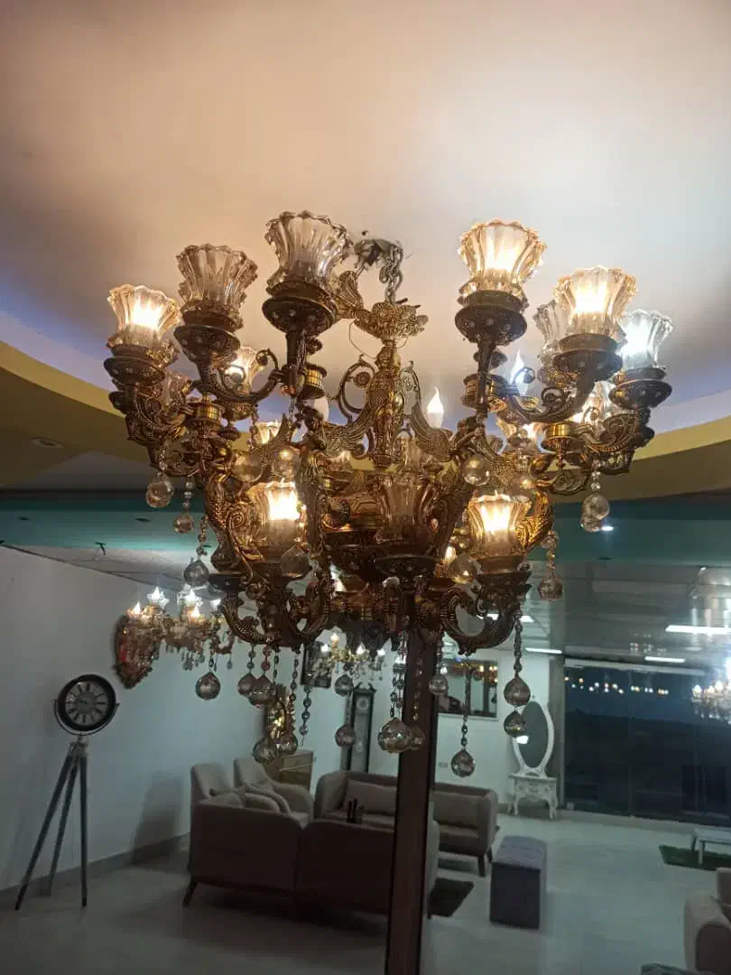 لوستر برنجی آبکاری شده|لوستر و چراغ آویز|رشت, آتشگاه|دیوار