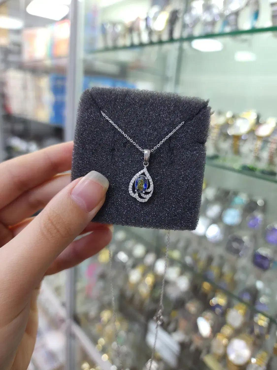 پلاک زنجیر نگین تانزانیت نقره اصل|بدلیجات|کرمانشاه, |دیوار