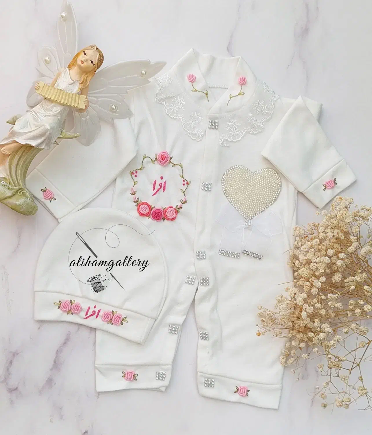 ست بیمارستانی نوزادی سیسمونی گلدوزی سرهمی و کلاه|کفش و لباس بچه|تهران, گمرک|دیوار