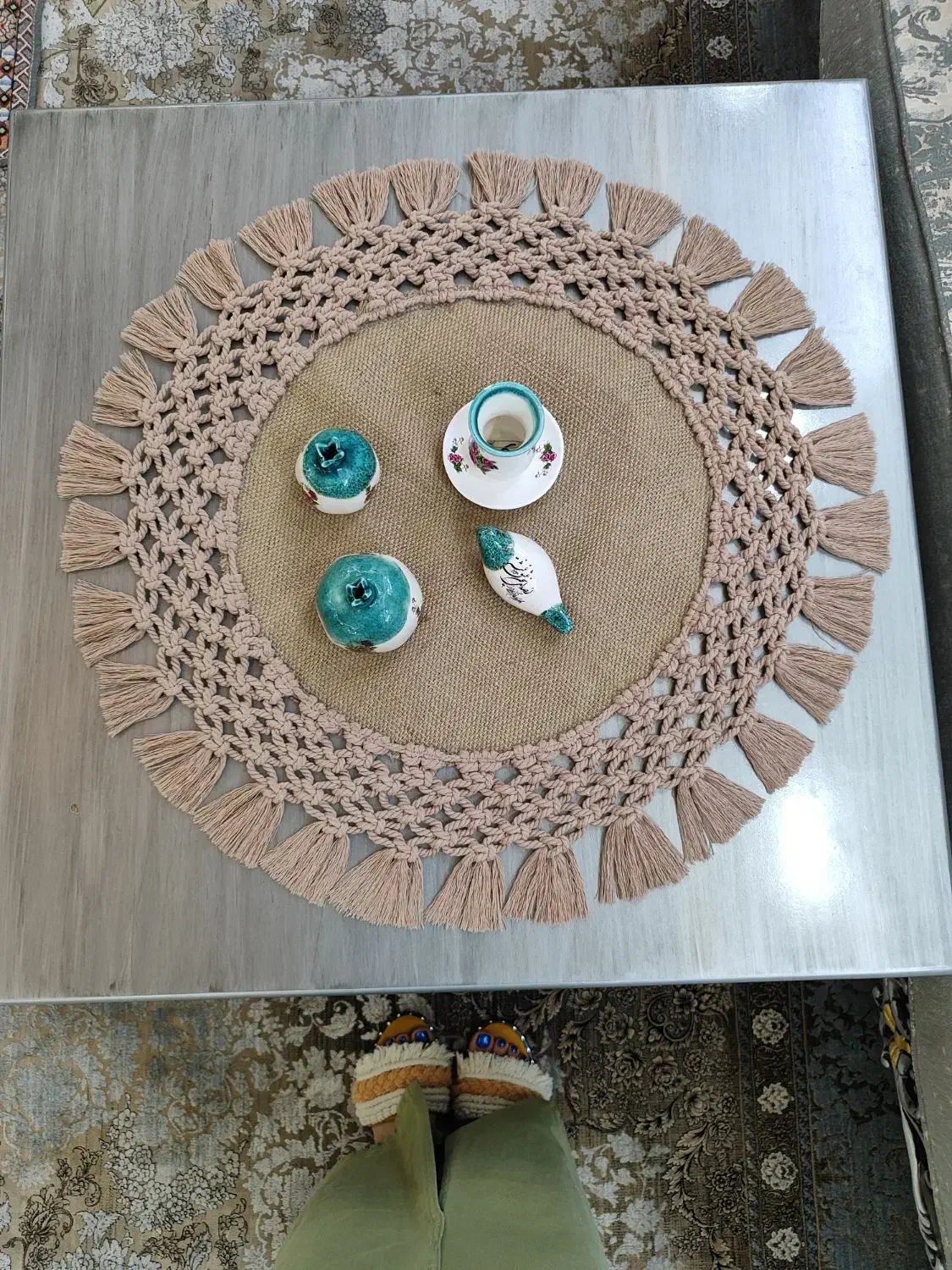 رو میزی گرد مکرومه بافی|پرده، رانر، رومیزی|بیرجند, |دیوار