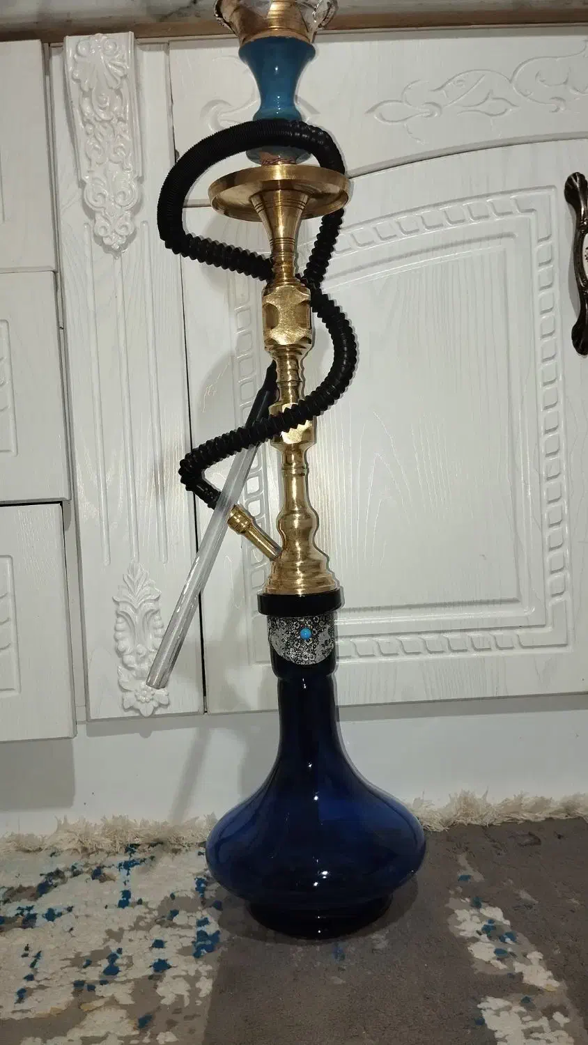 قلیون برنجی قدیمی|کلکسیون اشیاء عتیقه|زیرکوه, |دیوار