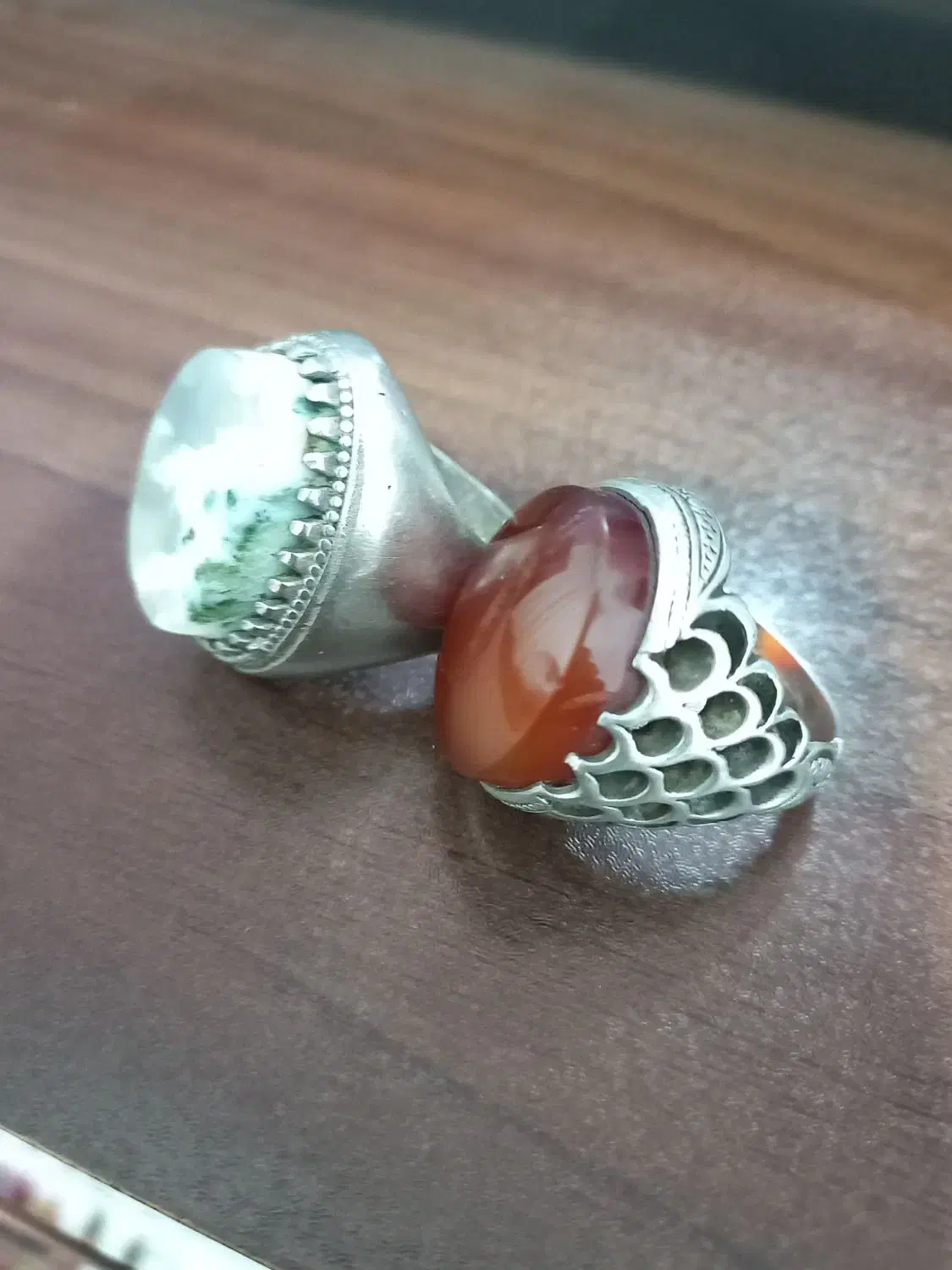 انگشتر عقیق یمانی و انگشتر شجر دریایی برفی کهنه|جواهرات|پاکدشت, پاکدشت (مامازند)|دیوار