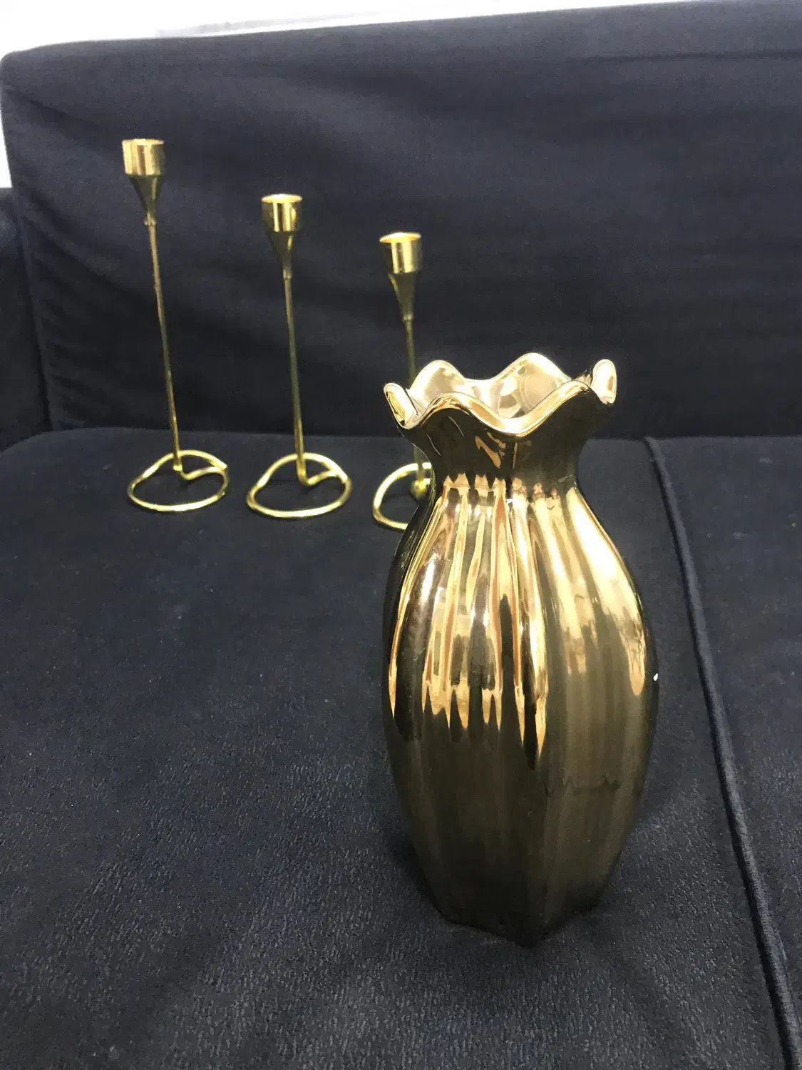 ست سه تایی جاشمعی و گلدان طلایی|صنایع دستی و سایر لوازم تزئینی|قم, آزادگان|دیوار