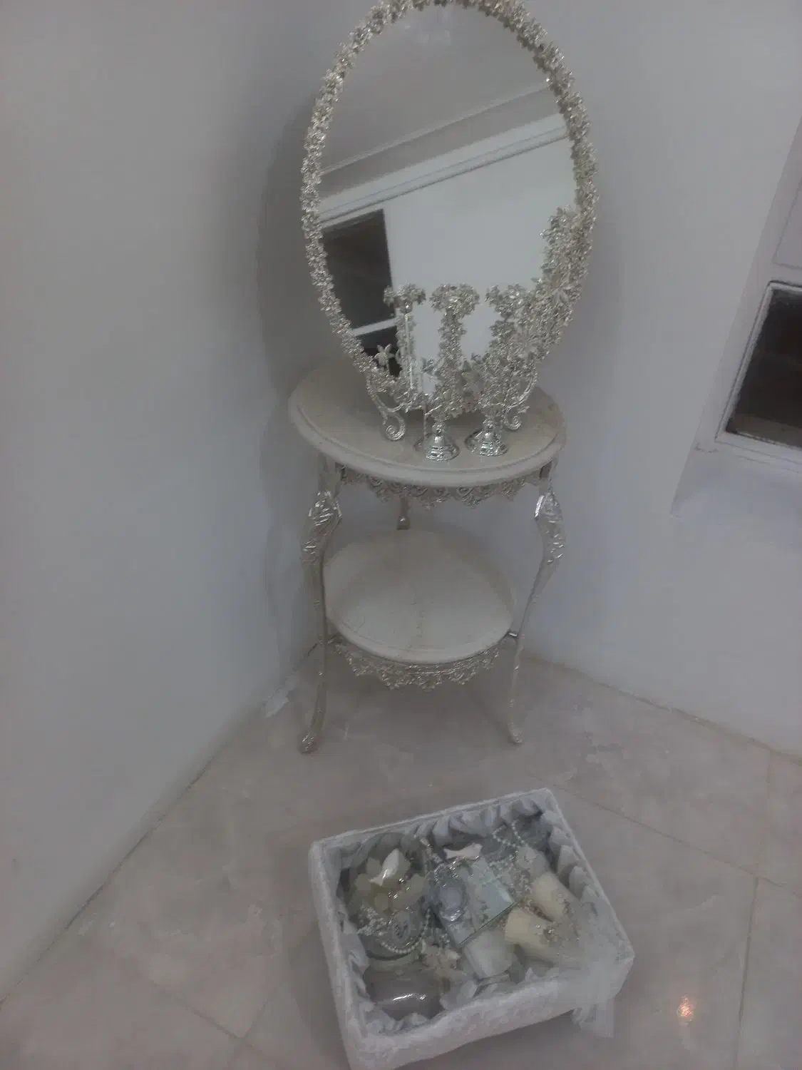 ست کامل آینه شمعدان مخصوص عقد و خانه عقدی|بوفه، ویترین، کنسول|کرمان, |دیوار