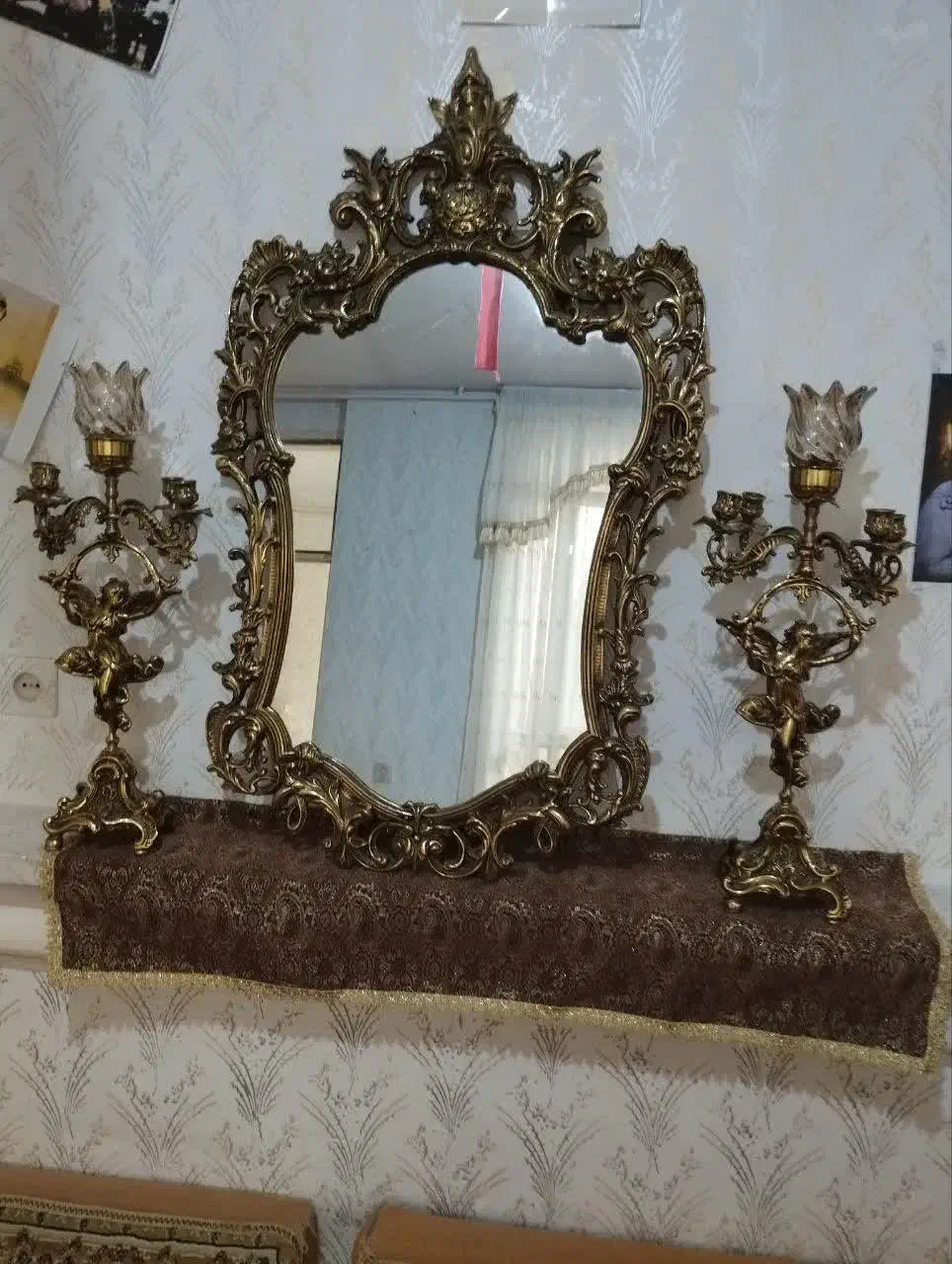 آینه و شمعدان برنز|صنایع دستی و سایر لوازم تزئینی|نهاوند, |دیوار