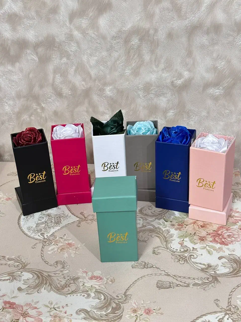 گل رز / روبان ساتن/ تنوع رنگی/ باکس/ بوکت تک شاخه|گل مصنوعی|قدس, هفت جوی|دیوار