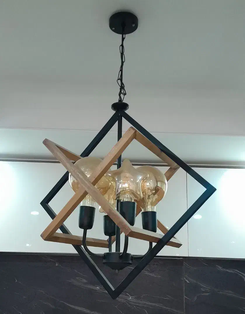 لوستر چوبی فلزی|لوستر و چراغ آویز|اندیشه, شهرک مریم|دیوار