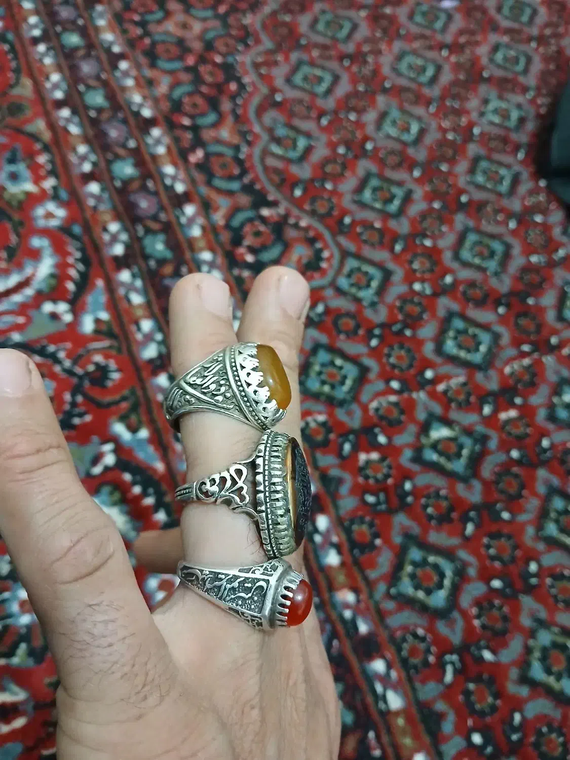 سه عدد انگشتر نقره اصل عقیق با تخفیف|جواهرات|بندر انزلی, ساحل قو|دیوار