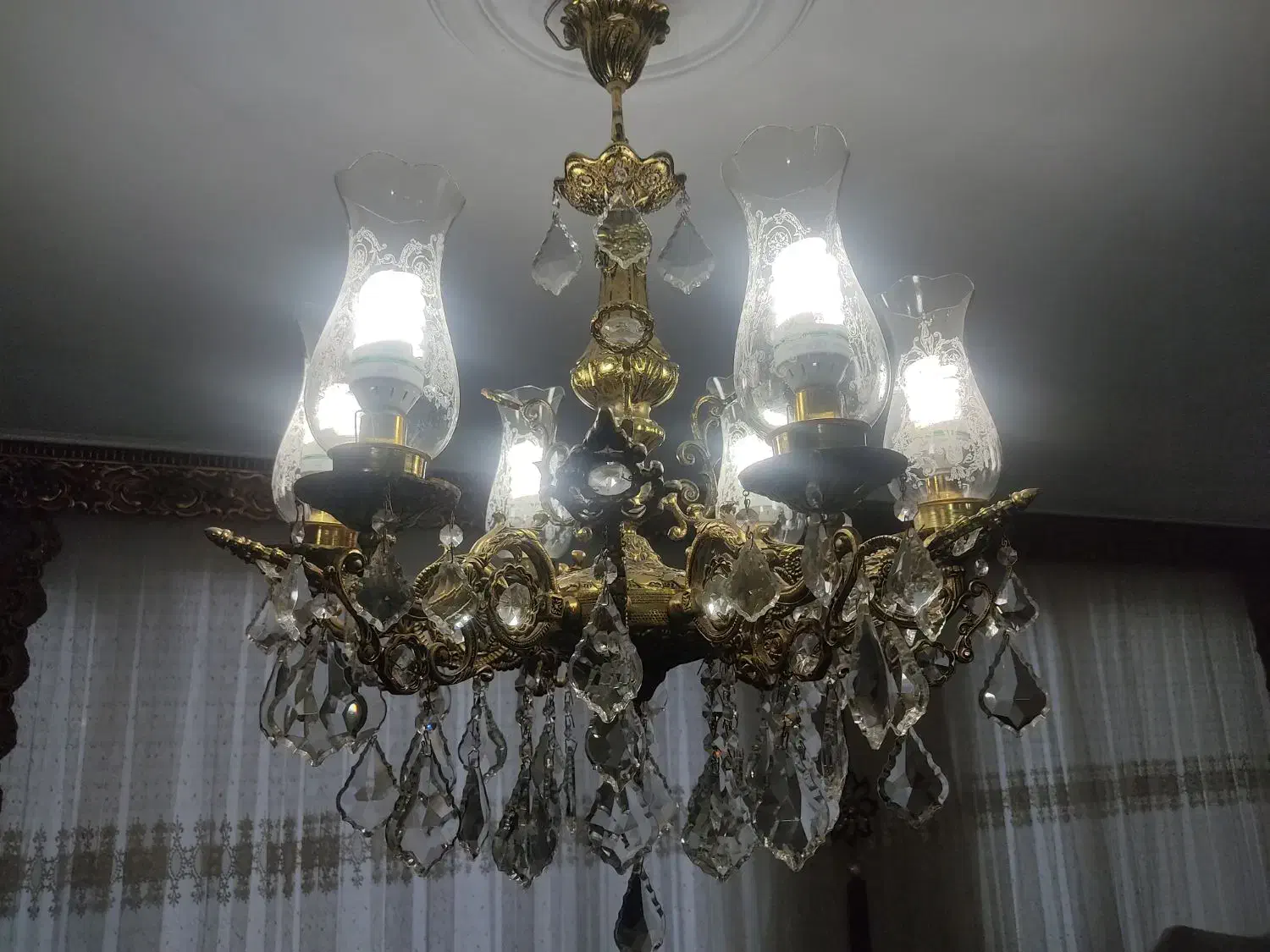 لوستر برنجی ۶ شاخه|لوستر و چراغ آویز|ملایر, |دیوار