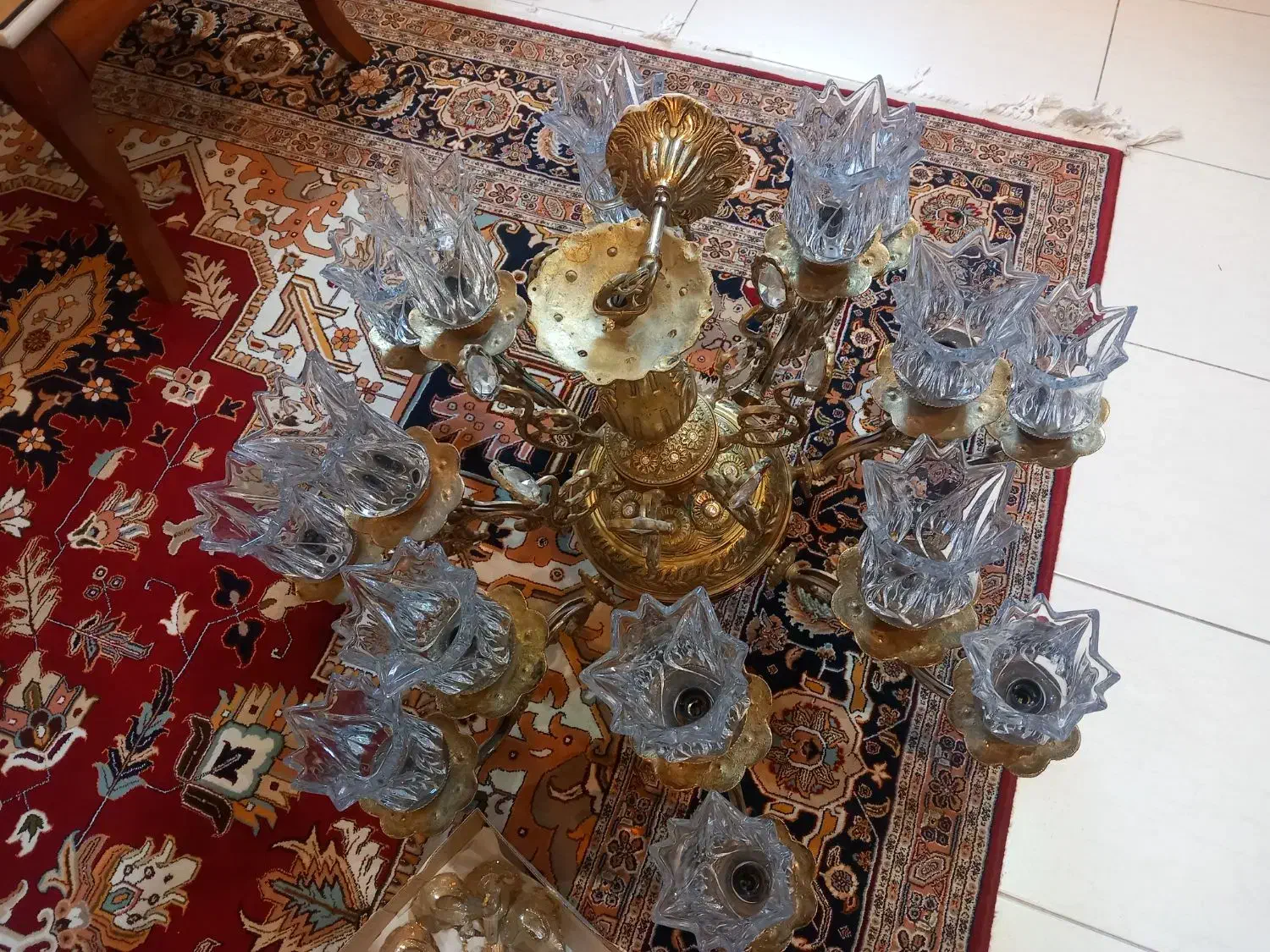 لوستر ۸ شاخه ۱۶ شعله برنزی سنگین|لوستر و چراغ آویز|تبریز, |دیوار