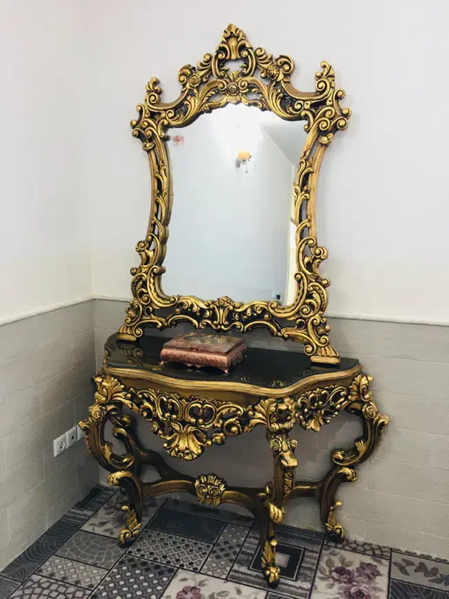 اینه کنسول ورق طلا (اصل)|بوفه، ویترین، کنسول|کاشان, بهشتی|دیوار