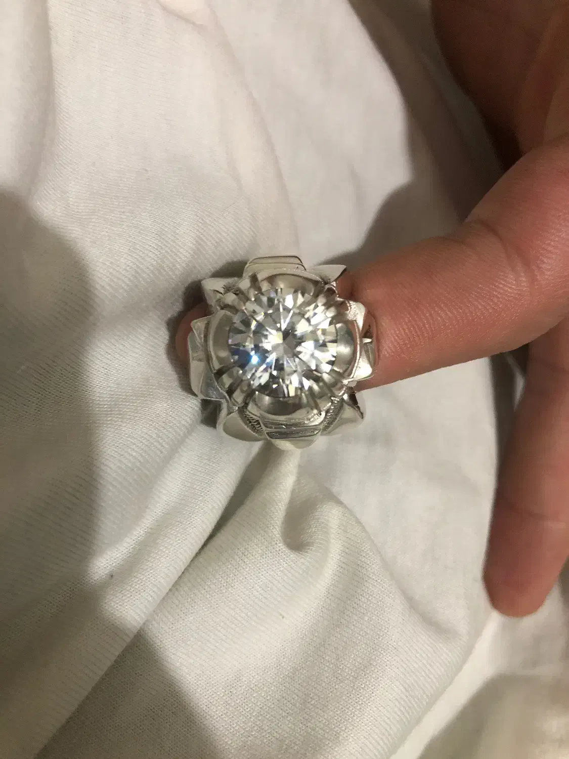 انگشتر مردانه نقره موزینایت سفید|جواهرات|سنندج, |دیوار