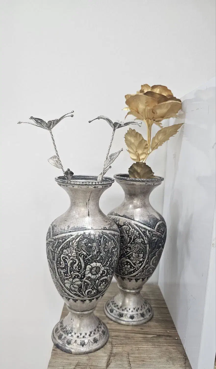 گلدان نقره قلم زنی|کلکسیون اشیاء عتیقه|اهواز, کیانپارس |دیوار