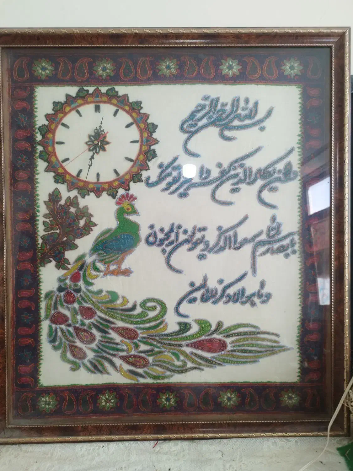 تابلوی بزرگ ساعت پته با طرح طاووس|تابلو، نقاشی، عکس|کرمان, |دیوار