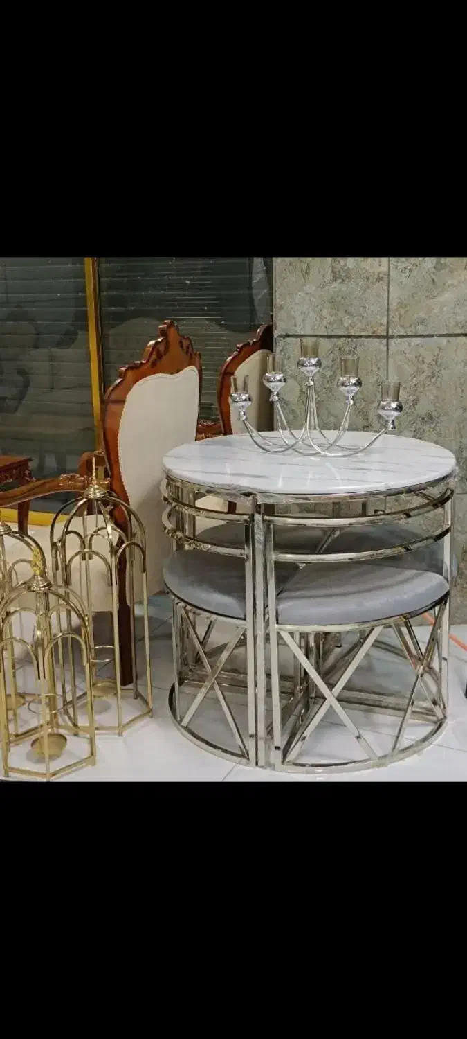 میز ناهارخوری سنگ فلزی 4 نفره کمجا|میز و صندلی غذاخوری|مشکیندشت, |دیوار