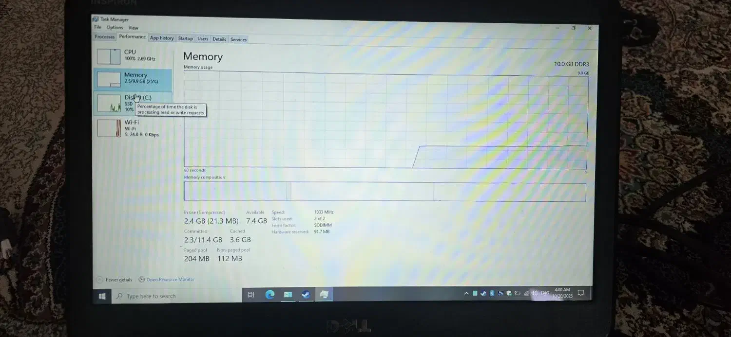 لپ‌تاپ Dell Inspiron N4050 ارتقایافته رم ۱۰گیگ+SSD|رایانه همراه|تهران, حر|دیوار