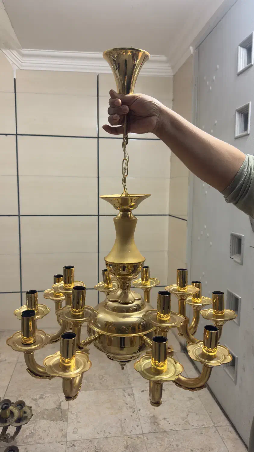 لوستر طلایی ۱۵ شاخه|لوستر و چراغ آویز|سمنان, |دیوار