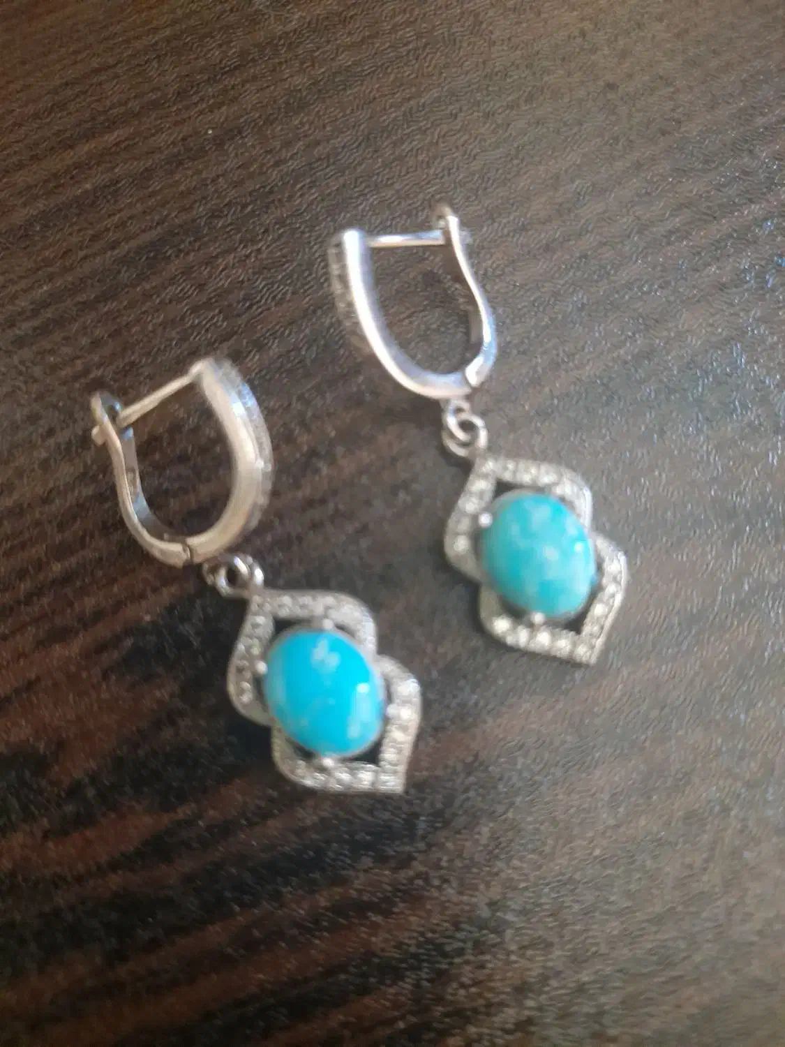 گوشواره نقره نگین فیروزه کاملا نو|جواهرات|شیراز, سینما سعدی|دیوار