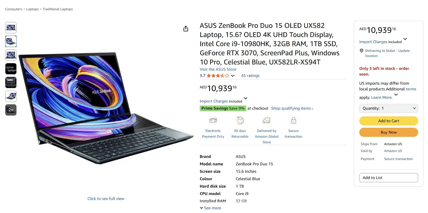 لپتاب ایسوس مدل Asus Zenbook Pro Duo UX582ZW OLED|رایانه همراه|شیراز, قدوسی غربی|دیوار