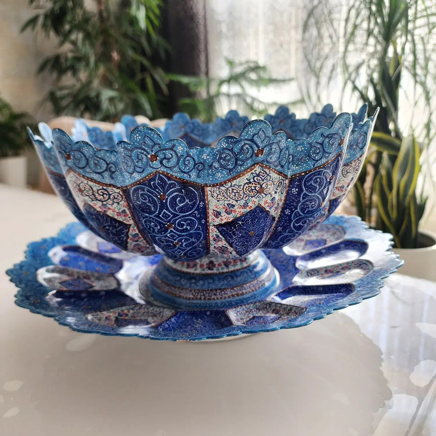 ست کاسه بشقاب میناکاری مسی اصل اصفهان|صنایع دستی و سایر لوازم تزئینی|قزوین, |دیوار