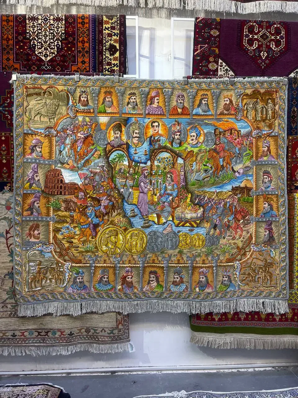 فرش دستباف (بساک)تابلوی ۴ متری سلاطین ایران|فرش|مشکین‌دشت, |دیوار