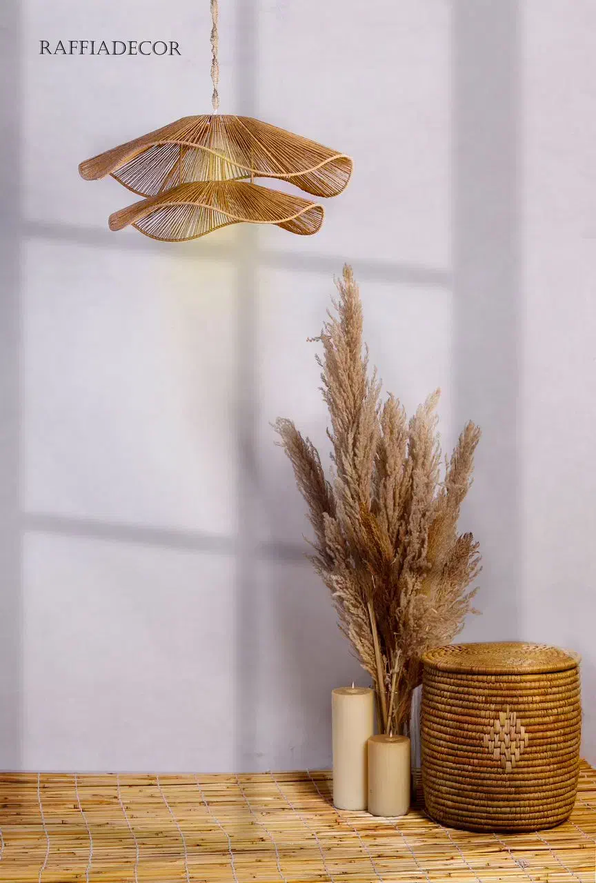 لوستر های رافیا و کلاه رافیا|صنایع دستی و سایر لوازم تزئینی|بوشهر, |دیوار