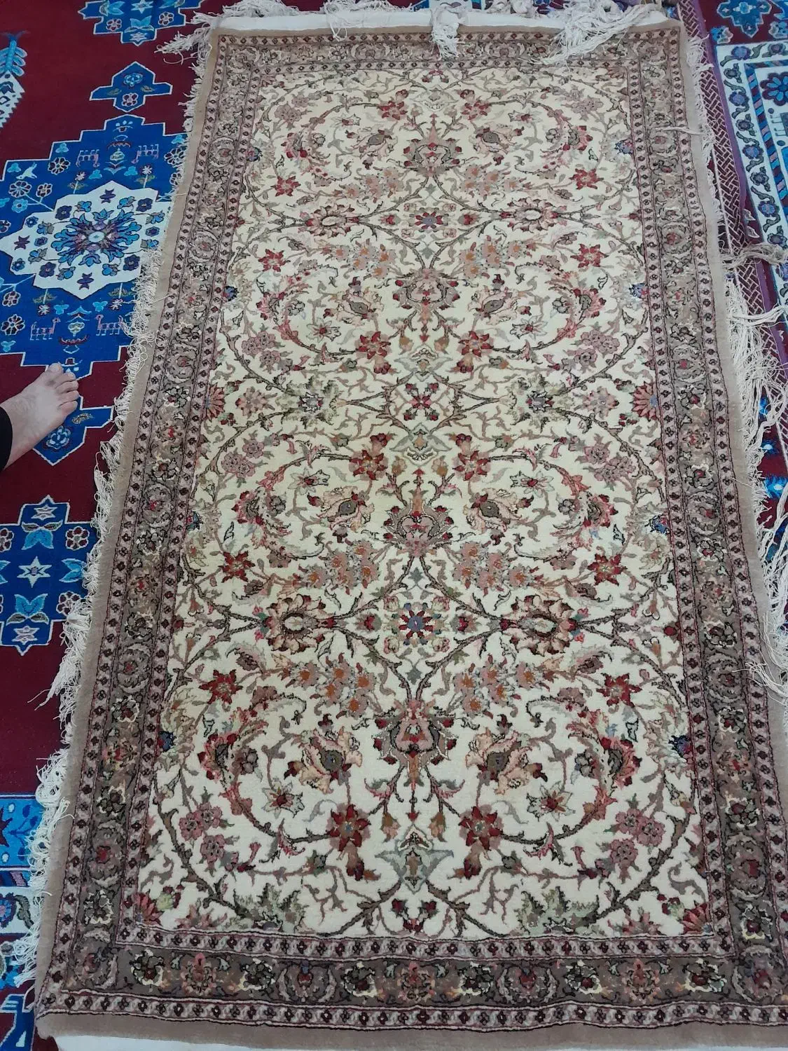 فرش دست بافت ابریشم با مرینوس|فرش|انگوران, |دیوار