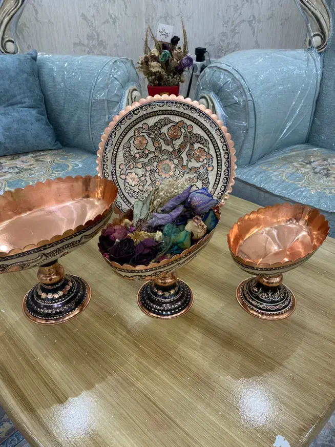 ظروف مسی قلم کاری|ظروف سرو و پذیرایی|تهران, تختی|دیوار