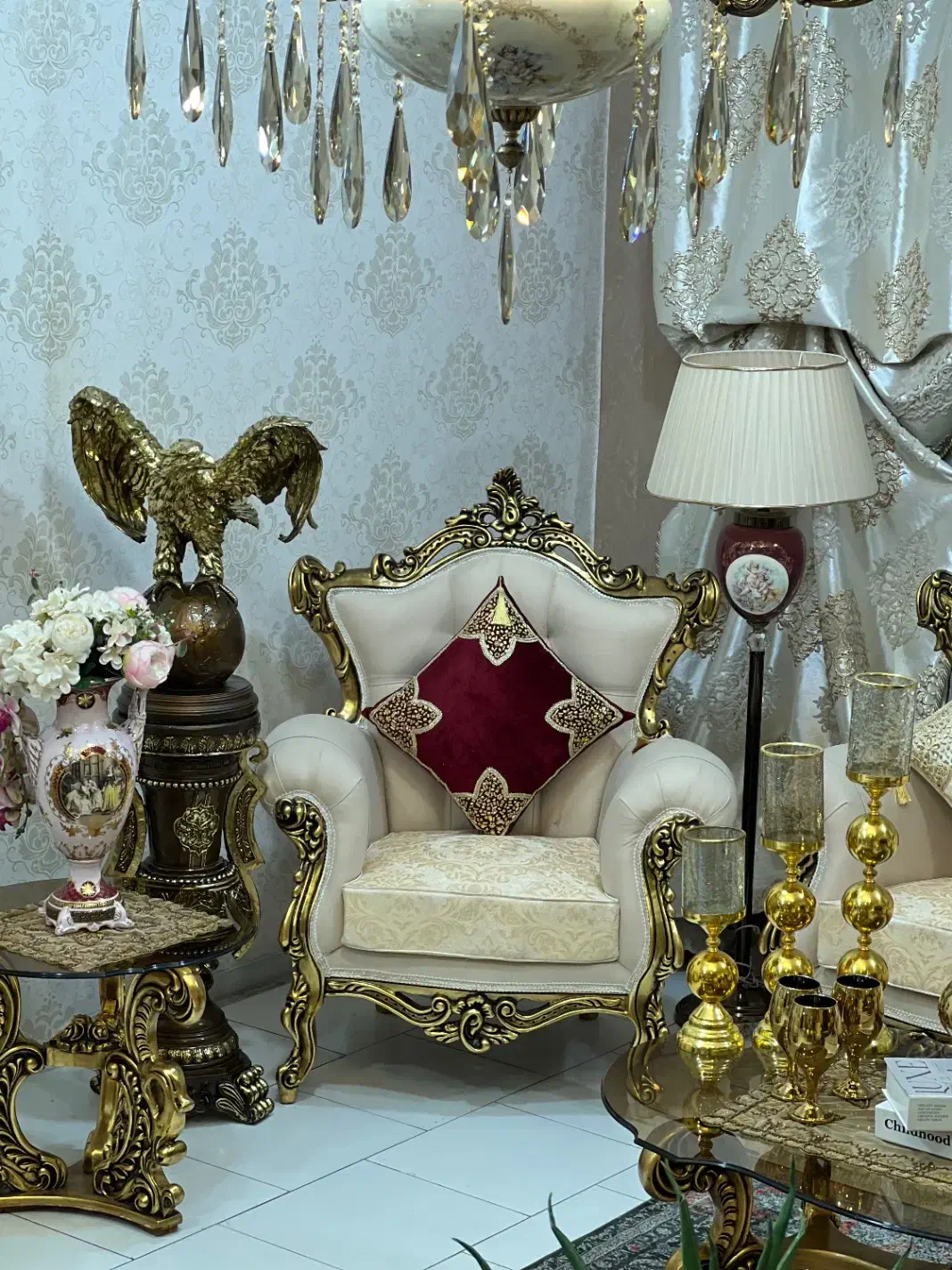 مبلمان استیل سلطنتی وناهارخوری ورق طلا درحد جهیزیه|مبلمان خانگی و میز عسلی|تهران, شمس‌آباد|دیوار