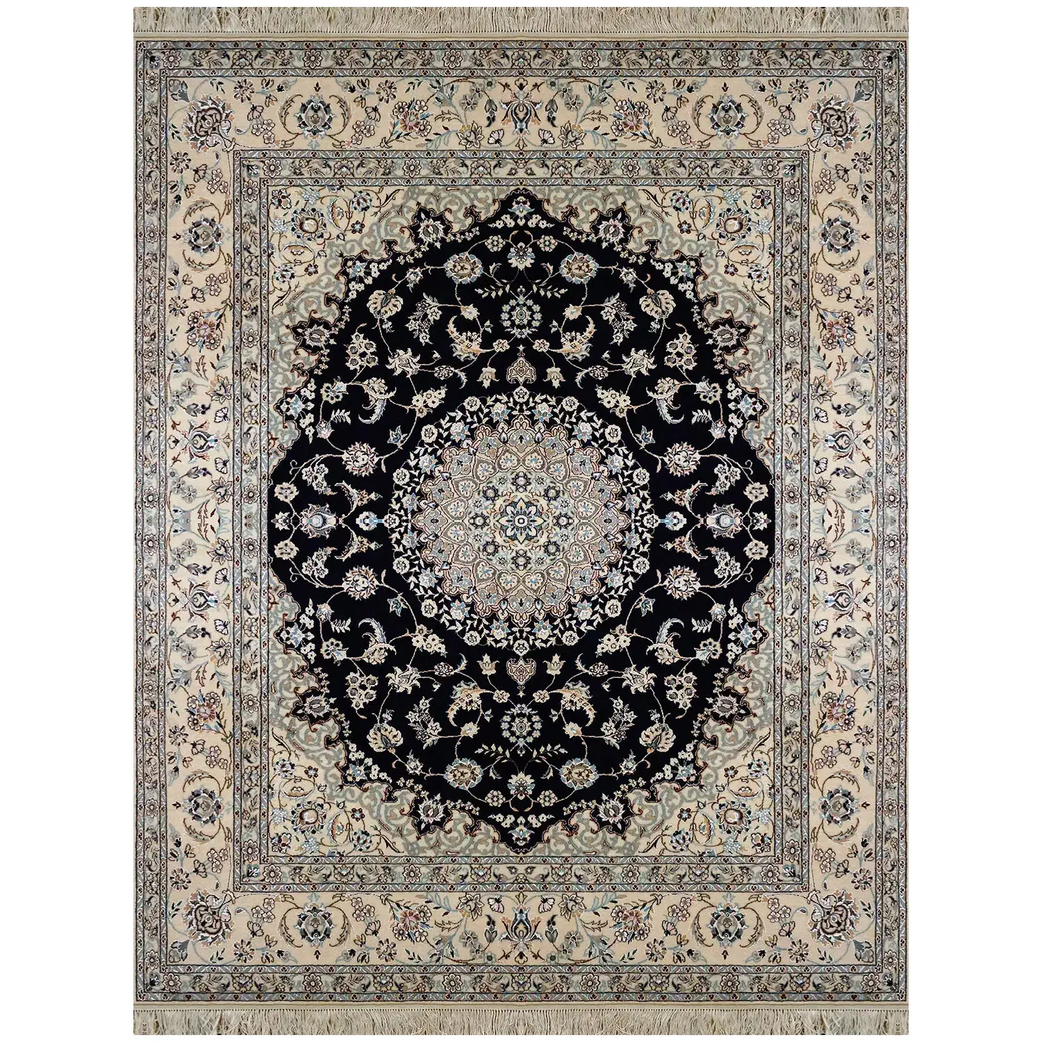 فرش دستباف ۳/۵ متری نایین اصل ۶لا گل ابریشم آکبند|فرش|تهران, حکمت|دیوار