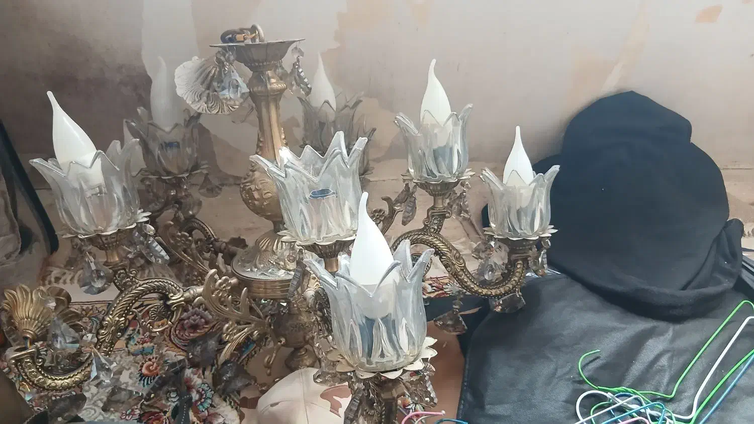 لوستر برنز ۵ شاخه در حد نو|لوستر و چراغ آویز|خوی, |دیوار